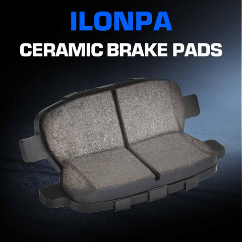 Ceramic brake pads set, front and rear with hardware, 8 pcs; ILONPA, fits Nissan Altima/Sentra/Juke/350Z and Infiniti G35 X.