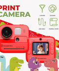 No Ink Instant Print Kids Camera With 2.4 Inch Screen And 1080P Video Selfie Mode 10X Zoom red ABS kids print camera with accessories