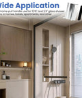 Sleek Chrome Shower Door Pull Handle For Frameless Sliding Glass Panels Featuring A Heavy Duty Grip Design in modern bathroom setting.