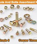 Built Tough Grade 8 SAE Bolt Kit With Storage Box, 859 Piece Hex Bolt Set In Yellow Zinc Plated Alloy Steel, Includes Nuts, Flat And Lock Washers, Sizes 1/4-20, 5/16-18, 3/8-16, 1/2-13 For Home Improvement