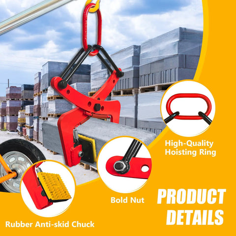SENKEYFE Granite Lifting Clamp, red heavy-duty stone slab lifter with hoist ring (front view)