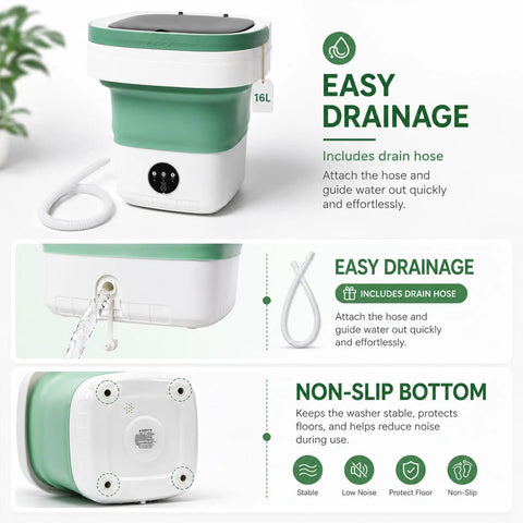 Portable Foldable Mini Washing Machine With Fast Spin Dryer And Flexible Wash Options For Baby Gear Gym Socks And Road Trips Compact Build That Cleans On The Fly With Zero Sweat Or Fuss with easy drainage feature.