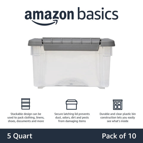 Top Shelf Stackable Storage Containers With Secure Snap Tight Lids Perfect For No Fuss Kitchen Organization And Dry Goods Keeping Clear Plastic Bins Five Quarts Size Set Of Ten