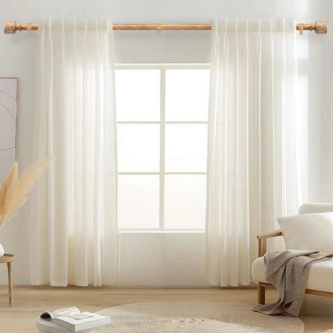 Rustic Wood Curtain Rod Set For Windows 48 To 84 Inches 1 Inch Diameter Dope Adjustable Heavy Duty Drapery Rod With Imitation Wood Grain Leaf Finials Farmhouse Style Decorative Curtain Rods Extends From 32 To 90 Inches above white curtains and modern living room decor