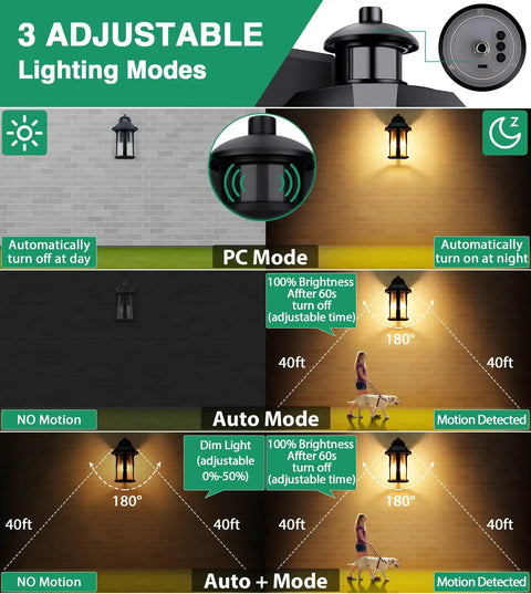 Motion Sensor Outdoor Lights With 3 Lighting Modes For Porch And House Dusk To Dawn Wall Light With Bulb Waterproof Aluminum Anti Rust Exterior Wall Light For Garage Large Size Motion Activated