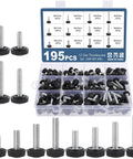 195 Piece Knurled Thumb Screw Kit With 12 Sizes M4 M5 M6 In 12, 16, 20, 25mm Lengths, clear storage box displayed