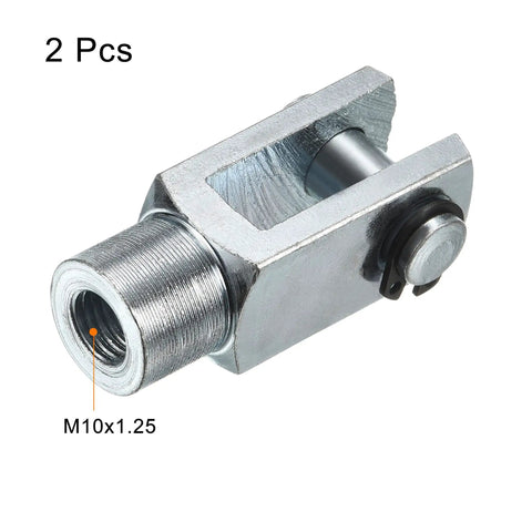 Air Cylinder Clevis End Y Connector 2 Pack M10x1.25 Female Thread 52mm Length For Foot Mounting On Pneumatic Cylinders Heavy Duty Silver Built To Last Metal Industrial Automation Grade, silver steel clevis connector