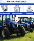 245 Piece Grease Fitting Assortment Kit With SAE And Metric Zerk Fittings displayed with tractors in field.
