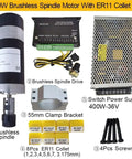 Beefy 300W CNC Brushless Spindle Air Cooled 36V 12000 RPM With Hall Sensor ER11 Collet 52mm Clamp Bracket Power Supply Kit