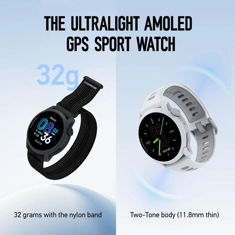 PACE 4 Ultralight Sport GPS Watch With 1.2 Inch AMOLED Screen, 19 Days Battery, shown in black and white designs.