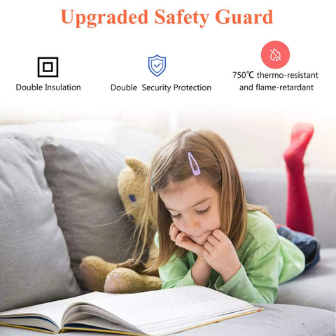 Child reading on sofa with Zigbee Mini Smart Plug Outlet 2 Pack That Works With Alexa Google Home And Echo Devices Range Extender.