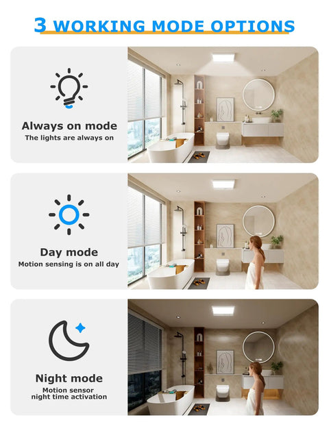Battery Powered Motion Sensor LED Light With Remote, Magnetic Dimmable Closet Shower Light, Three Cool Color Modes in use.