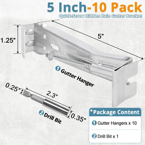 5 Inch Gutter Hangers And Hidden Bracket Set For Sagging Gutters, No Fuss Install Quick Screw System For 5 Inch K Type Aluminum Gutters
