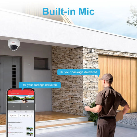 4MP PoE IP Dome Camera With Built In Microphone For Indoor Outdoor Surveillance, 98ft Night Vision installed outside house