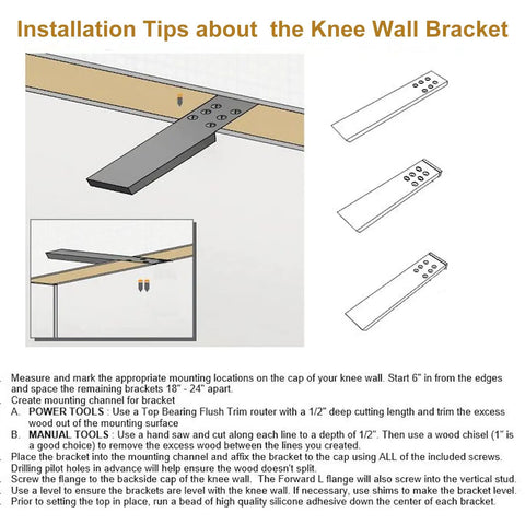 Installation guide for Heavy Duty Knee Wall Counter Bracket Set 3 Pack, 16 Inch Length By 2.5 Inch Width, 3/8 Inch Thick Floating Support