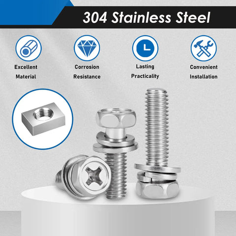 72Pcs Battery Terminal Bolts And Nuts Kit Stainless Steel 304 With M6 To M20 Sizes with corrosion resistance icons