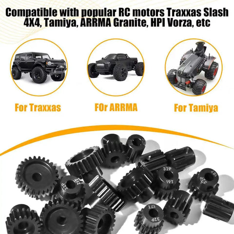 20T 32P Pinion Gear Set Pro Grade For One Tenth Scale RC Cars With 5mm Bore Black Oxide 45 Steel, compatible with Traxxas, ARRMA.