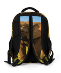 Back view of Savanna Tusked Elephant Printed Unisex Backpack large capacity dope durable polyester with breathable fabric and smooth zipper