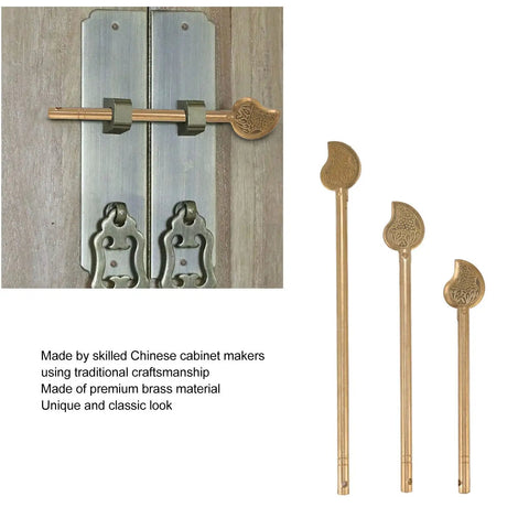 Leaf Shaped Cabinet Key Latch Three Pack Brass Locking Pin for Home Furniture, showing vintage style bolt lock on cabinet.