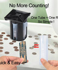 4 In 1 Coin Sorter And Wrapper Machine For Pennies Nickels Dimes Quarters With 80 Coin Wrappers on table with loose coins