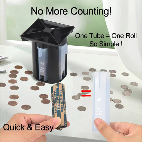 4 In 1 Coin Sorter And Wrapper Machine For Pennies Nickels Dimes Quarters With 80 Coin Wrappers on table with loose coins
