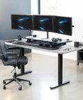 Height Adjustable 48 Inch Standing Desk Converter With Triple Monitor Mount For 21.5 To 27 Inch Screens Up To 15.4 Lbs Each, VESA 75X75 And 100X100 Compatible, Extra Large Desk Riser For Home Office And Work From Home Productivity, Black with triple screen setup