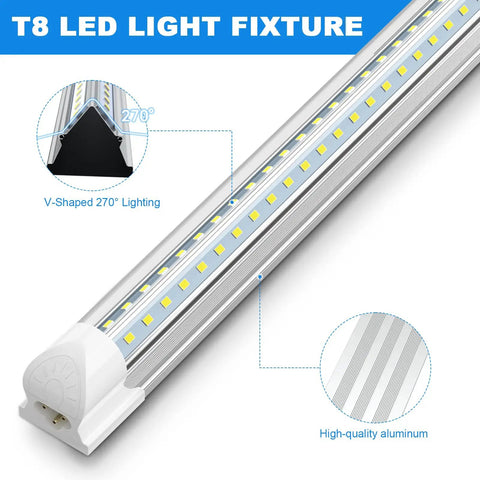 Lit 2 Foot LED Shop Light Kit 22W 3300 Lumens 6000K Ultra Bright Cool White V Shaped Double Row Linkable Ceiling Light Fixtures