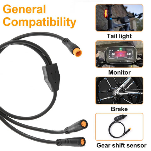 Y Splitter Extension Wire For Bike Headlight Gear Sensor And Brake Split Cable With Julet Type 3 Pin Connector 24 Inches Long Water Resistant 2 Pin 3 Pin 4 Pin 5 Pin Compatible With 36V E Bikes For Easy Hookups