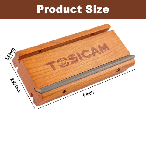 Side view of TOSICAM 6-inch wooden guitar fret end beveling file with metal edge, 4-in-1 luthier tool