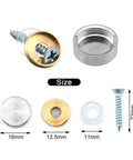 Straight Up Premium Stainless Steel Decorative Screw Covers Smooth Brushed Finish 16 Mm Hidden Mirror Screws Rust Proof Concealed Fasteners Walls And Furniture 10 Pack with sizes shown.