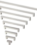 Assorted sizes of Stainless Steel Modern Square Cabinet Pulls With Five And One Sixteenth Inch Hole Center For Cabinets, Drawers, Dressers.