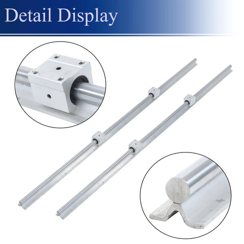 Detail view of Pro Grade 2 Pack SBR20 1500mm Linear Rails Kit with 4 SBR20UU Bearing Blocks for CNC Machines, emphasizing sturdy design.