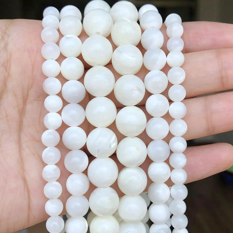 Legit Premium Natural White Pearl Shell Beads For Diy Jewelry Making With Awesome Iridescent Glow And Smooth Round Edges, 15 inch strands.