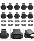 Heavy Duty Magnetic Cabinet Door Catches For Silent Soft Close Kitchen And Bathroom Drawers, Smooth Push To Open Plastic Black Latches arrangement.