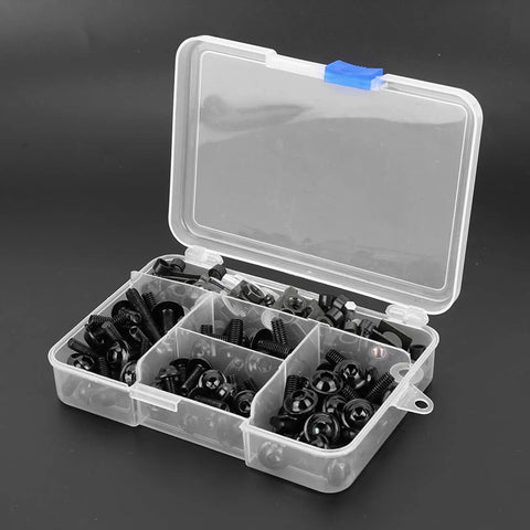 Aluminum Motorcycle Screw Kit 177 Piece Set M5 M6 Fairing Fasteners for Sportbikes in plastic box