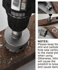 Carbide Hole Saw Kit For Metal 13 Piece Heavy Duty Drill Bit Set demonstrating metal cutting precision at 90 degrees.