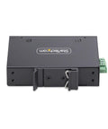 Unmanaged 5 Port Industrial Gigabit Ethernet Switch with DIN rail, IP30 enclosure, fanless design, 3 pin terminal block, StarTech logo
