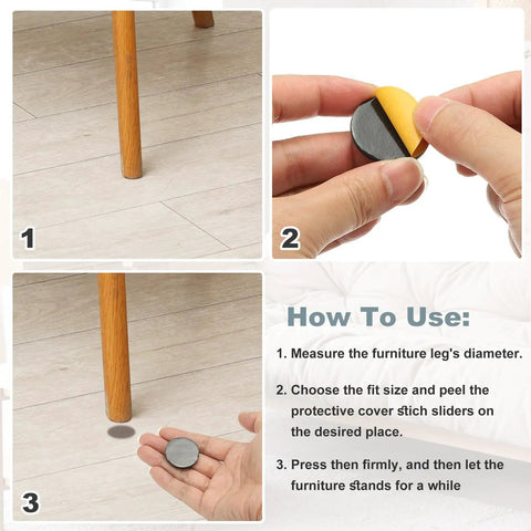 Top Shelf Furniture Sliders For Hardwood Tile And Carpet Floors 24 Piece Reusable Half Inch Round Chair Glides Moving Pads in use with application steps.