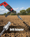Garden Auger Drill Adapter Kit That Plays Nice With Corded And Cordless Drills shown connecting drill to auger bit, soil backdrop