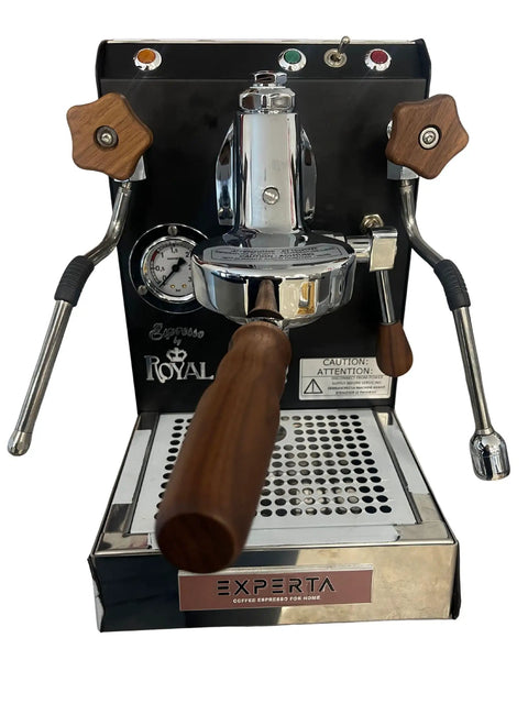 Experta Pour Over Espresso Machine With E61 Brew Group, Commercial Grade Semi Automatic, Black Finish With Wooden Handles, Made In Italy