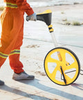 Tough Foldable Digital Measuring Wheel With Telescopic Shaft And Sweet Backlit Readout Includes Compact Tape Measure for smooth yard marking projects.