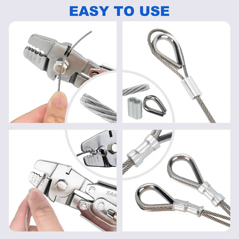 Heavy Duty Wire Rope Crimping Tool Kit With 2.0Mm Cap Crimper And 140 Pcs Aluminum Ferrule Loop Sleeves Plus 10 Pcs