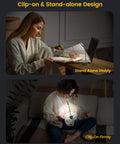 Two women using Clip On Reading Light With 16 LED Double Row Beads, one on desk and one clipped to book, green color