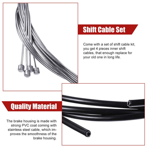 Detail view of 4 Pack Bike Gear Cables Kit For Mountain And Road Bikes Universal Shift Cables With PVC Coated Stainless Steel Wire