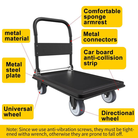 Heavy Duty Folding Push Cart With 1100 Pound Capacity Reinforced Platform Trolley featuring metal material, armrest, and wheels