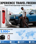 Man connecting Plug And Go Nacs To Ccs1 Ev Adapter 500Amp 1000V Dc Fast Charger For Tesla Superchargers to Rivian vehicle.