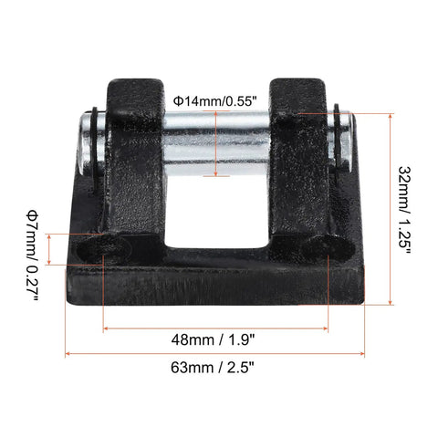 63x63x32mm Air Cylinder Rod Pivot Clevis 2 Pack Pneumatic Mounting Bracket Rear Mount Black Tough As Nails Industrial Hardware Built For Automation Tasks Durable Low Carbon Steel With 48mm Hole Spacing; dimensioned front view