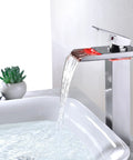 Lit LED Waterfall Bathroom Faucet For Vessel Sink, Oil-Rubbed Bronze, Tall 1-Hole Single-Handle Brass Tap with flowing water