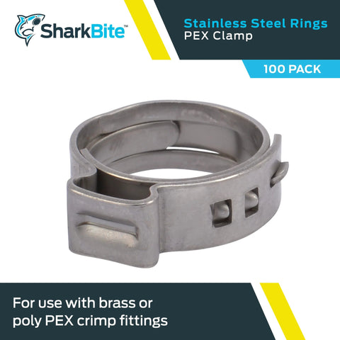 SharkBite stainless steel 1/2 inch clamp ring for PEX/PE-RT fittings, 100 pack