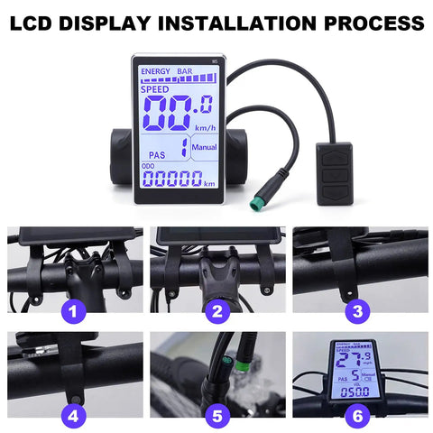 Installation steps for Universal LCD Bike Display Panel For 24V 36V 48V 60V E Bikes And Scooters on handlebars